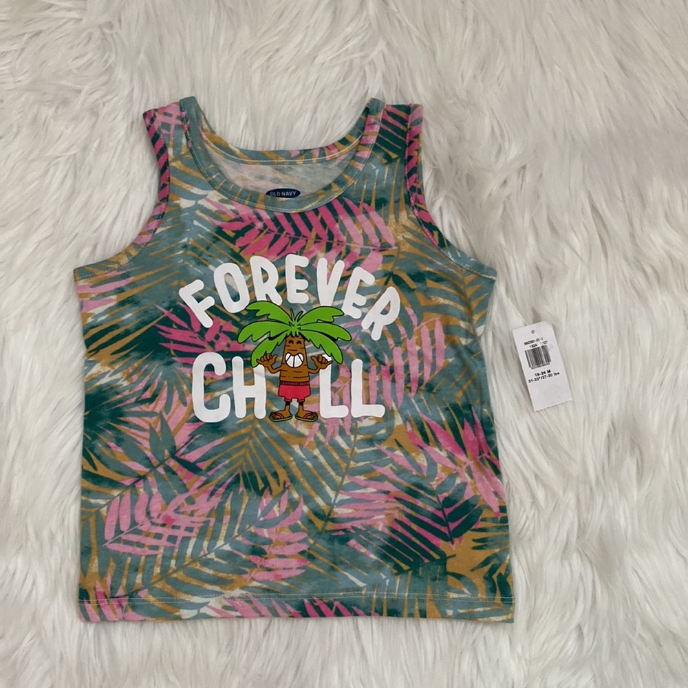 NWT Old Navy Baby Toddler Tank Top, Tropical beach theme, Size 18-24 months.